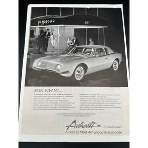 Vintage 1962 Studebaker Avanti Print‎ Ad Bon Vivant El Morocco 10 Inch B&W